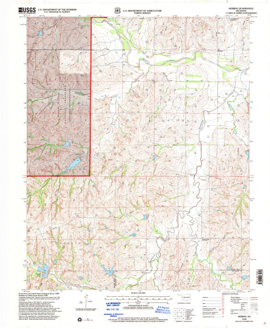 Classic USGS Herring Oklahoma 7.5'x7.5' Topo Map Image