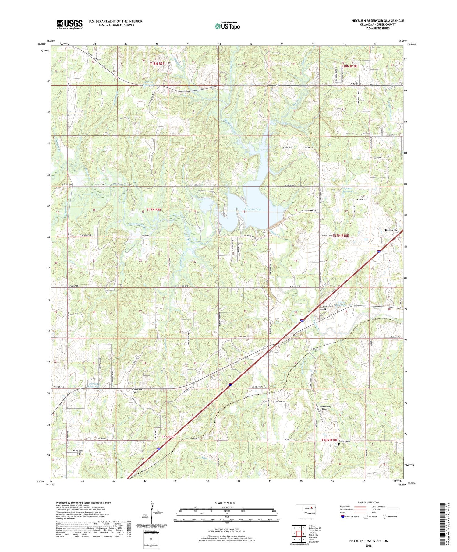 Heyburn Reservoir Oklahoma US Topo Map Image
