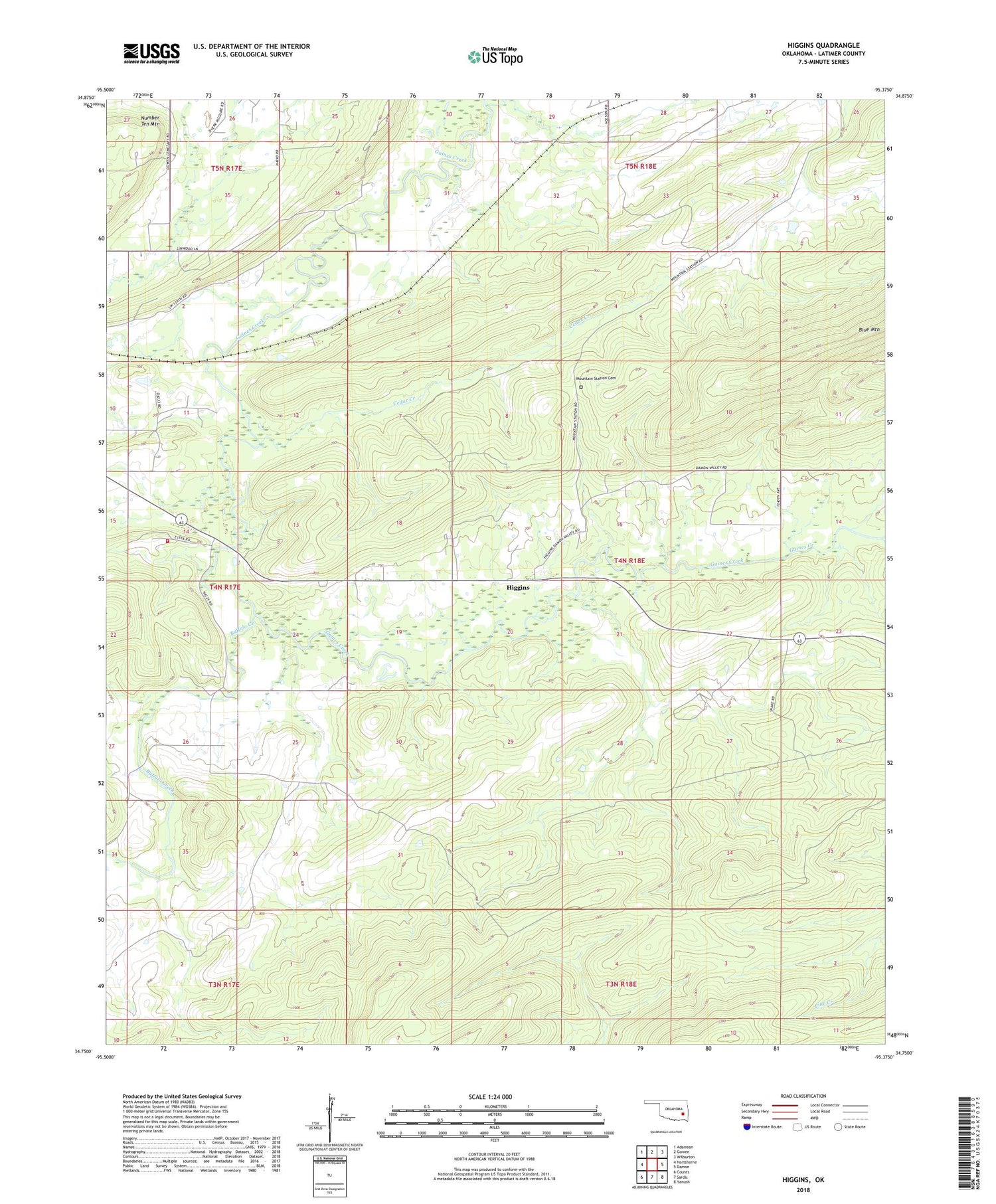 Higgins Oklahoma US Topo Map Image