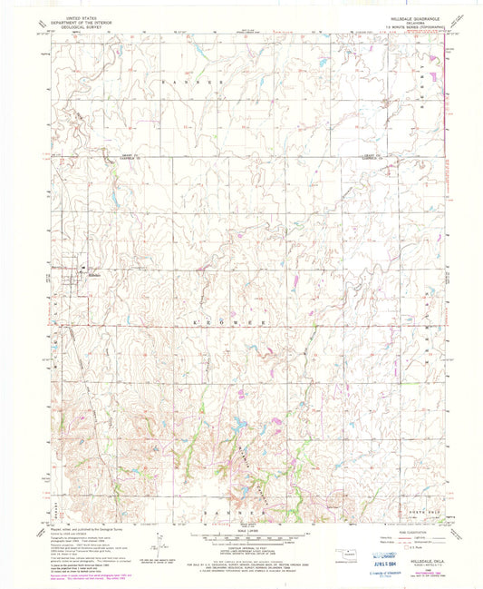 Classic USGS Hillsdale Oklahoma 7.5'x7.5' Topo Map Image