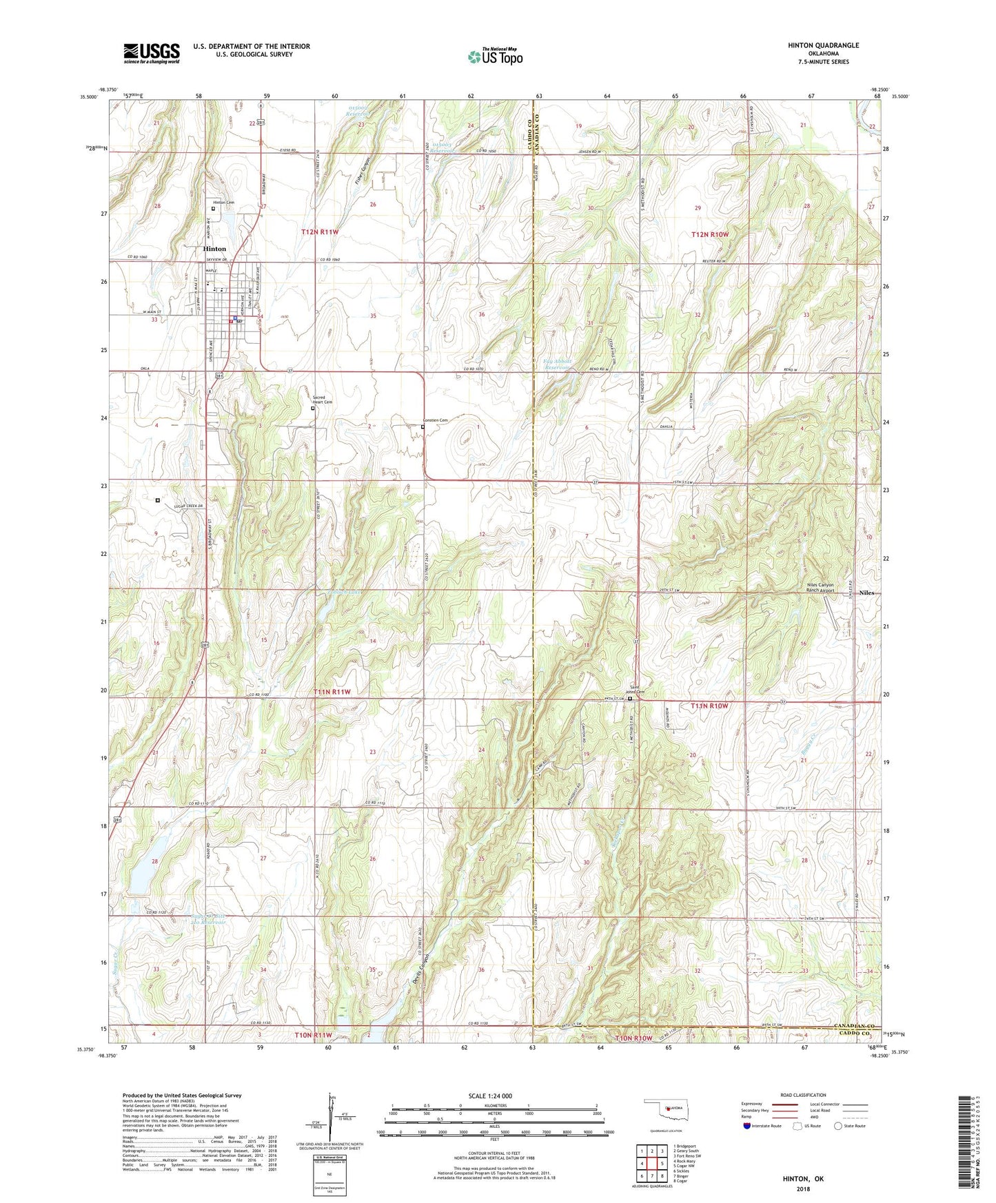 Hinton Oklahoma US Topo Map Image