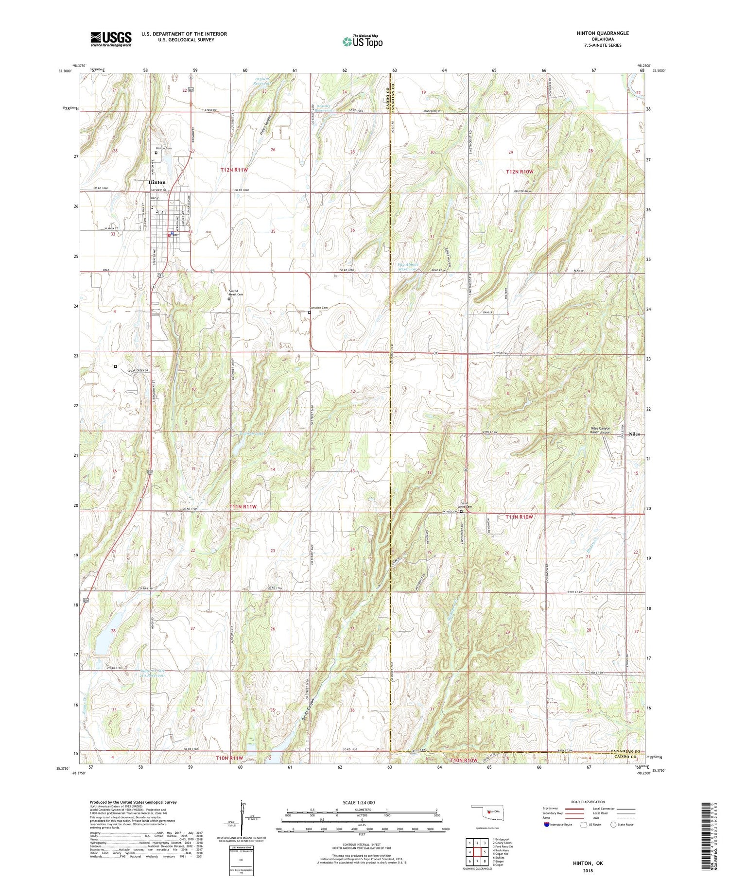 Hinton Oklahoma US Topo Map Image