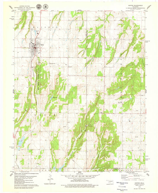 Classic USGS Hinton Oklahoma 7.5'x7.5' Topo Map Image