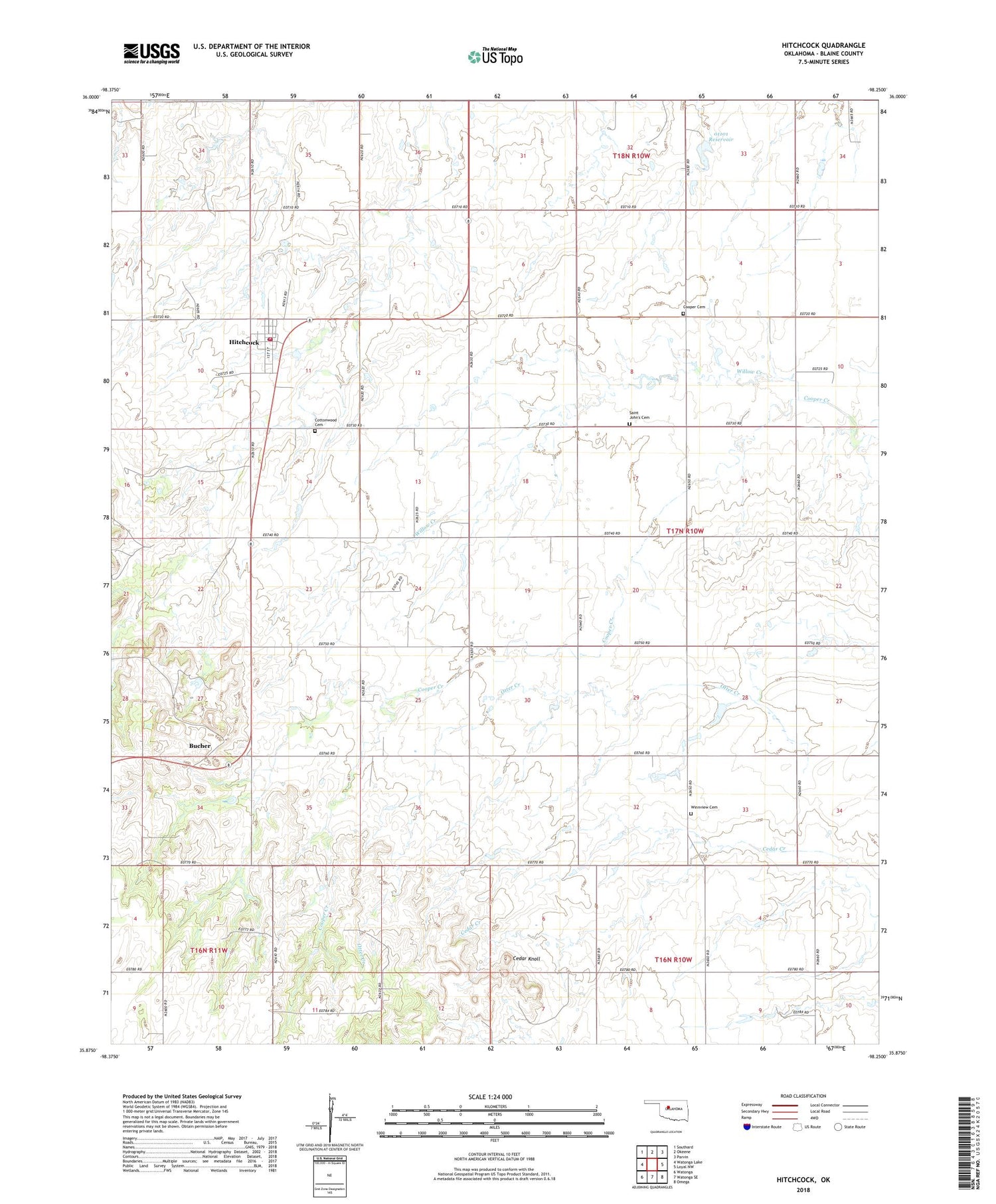 Hitchcock Oklahoma US Topo Map Image