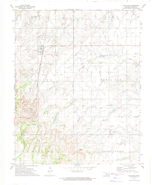 Classic USGS Hitchcock Oklahoma 7.5'x7.5' Topo Map Image
