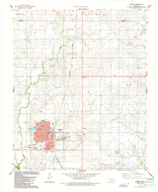 Classic USGS Hobart Oklahoma 7.5'x7.5' Topo Map Image