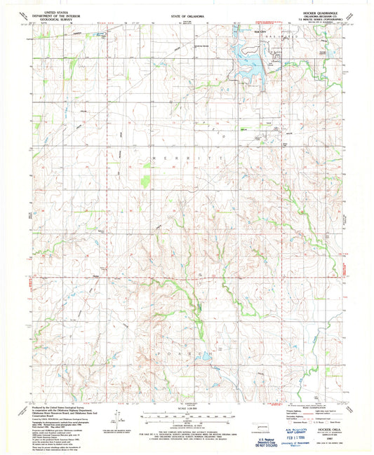 Classic USGS Hocker Oklahoma 7.5'x7.5' Topo Map Image