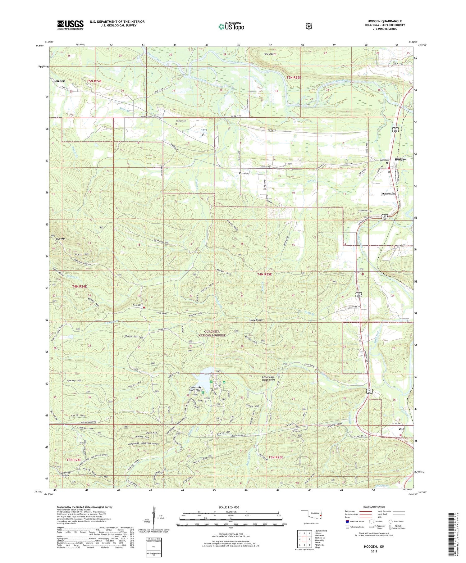 Hodgen Oklahoma US Topo Map Image