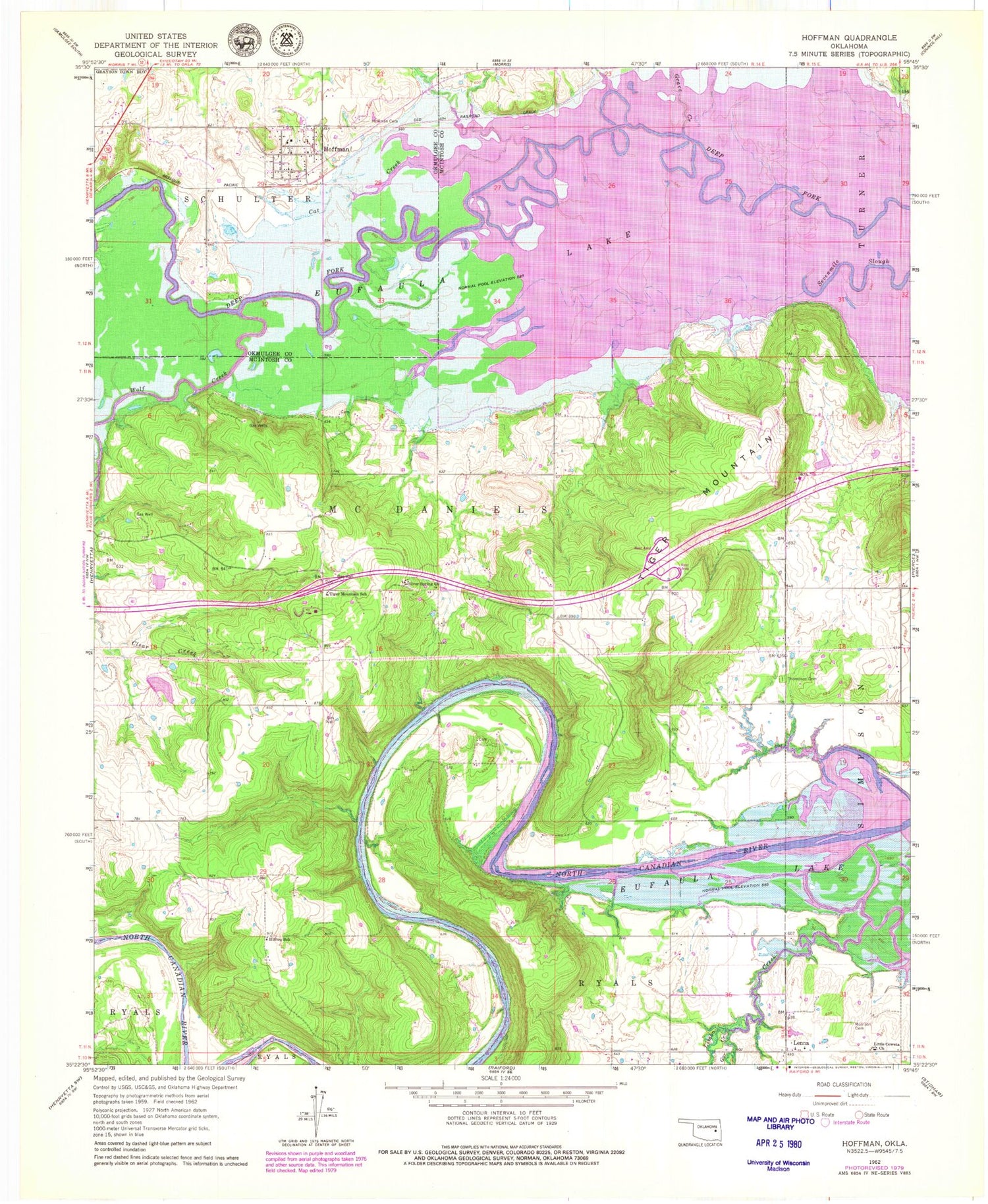 Classic USGS Hoffman Oklahoma 7.5'x7.5' Topo Map Image