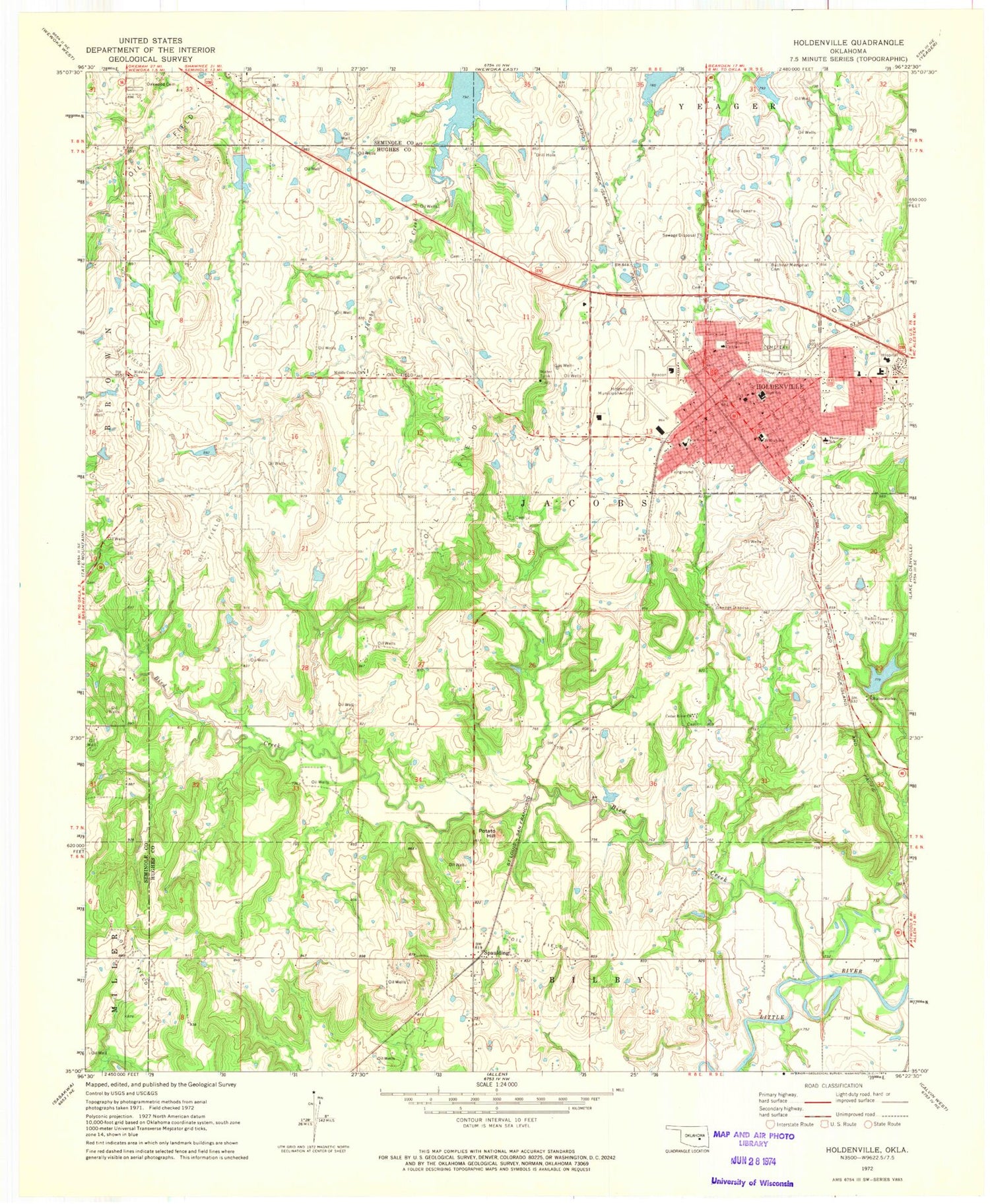 Classic USGS Holdenville Oklahoma 7.5'x7.5' Topo Map Image