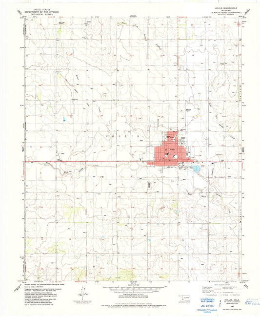 Classic USGS Hollis Oklahoma 7.5'x7.5' Topo Map Image