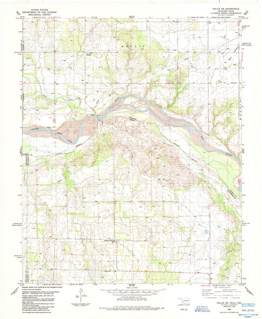 Classic USGS Hollis SW Oklahoma 7.5'x7.5' Topo Map Image