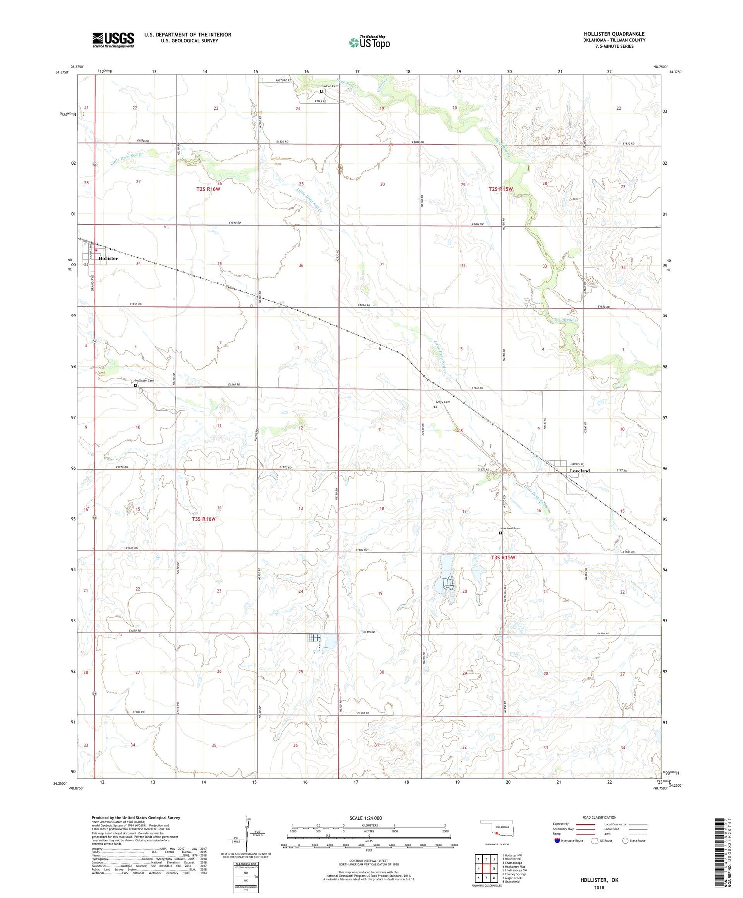 Hollister Oklahoma US Topo Map Image