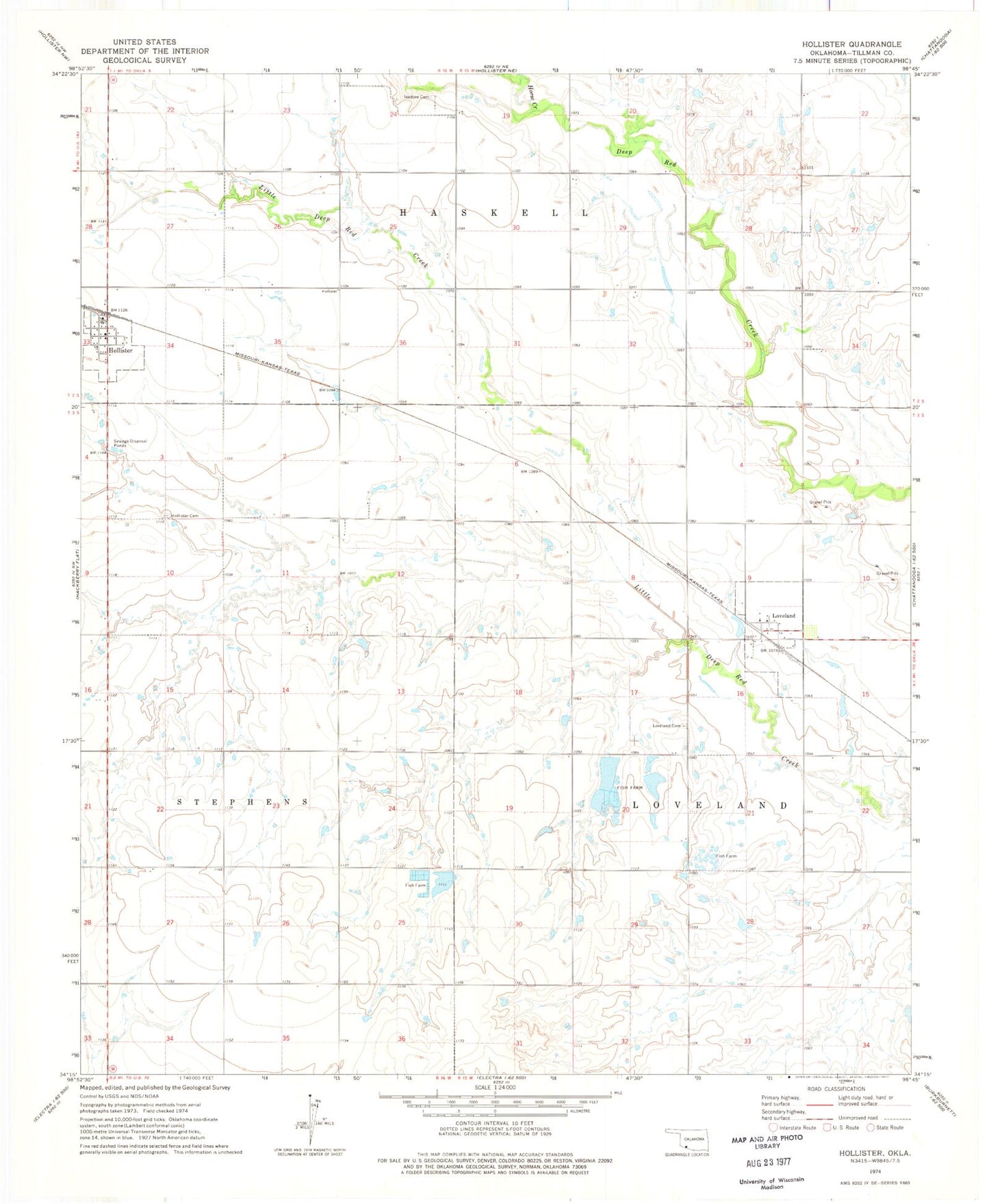 Classic USGS Hollister Oklahoma 7.5'x7.5' Topo Map Image