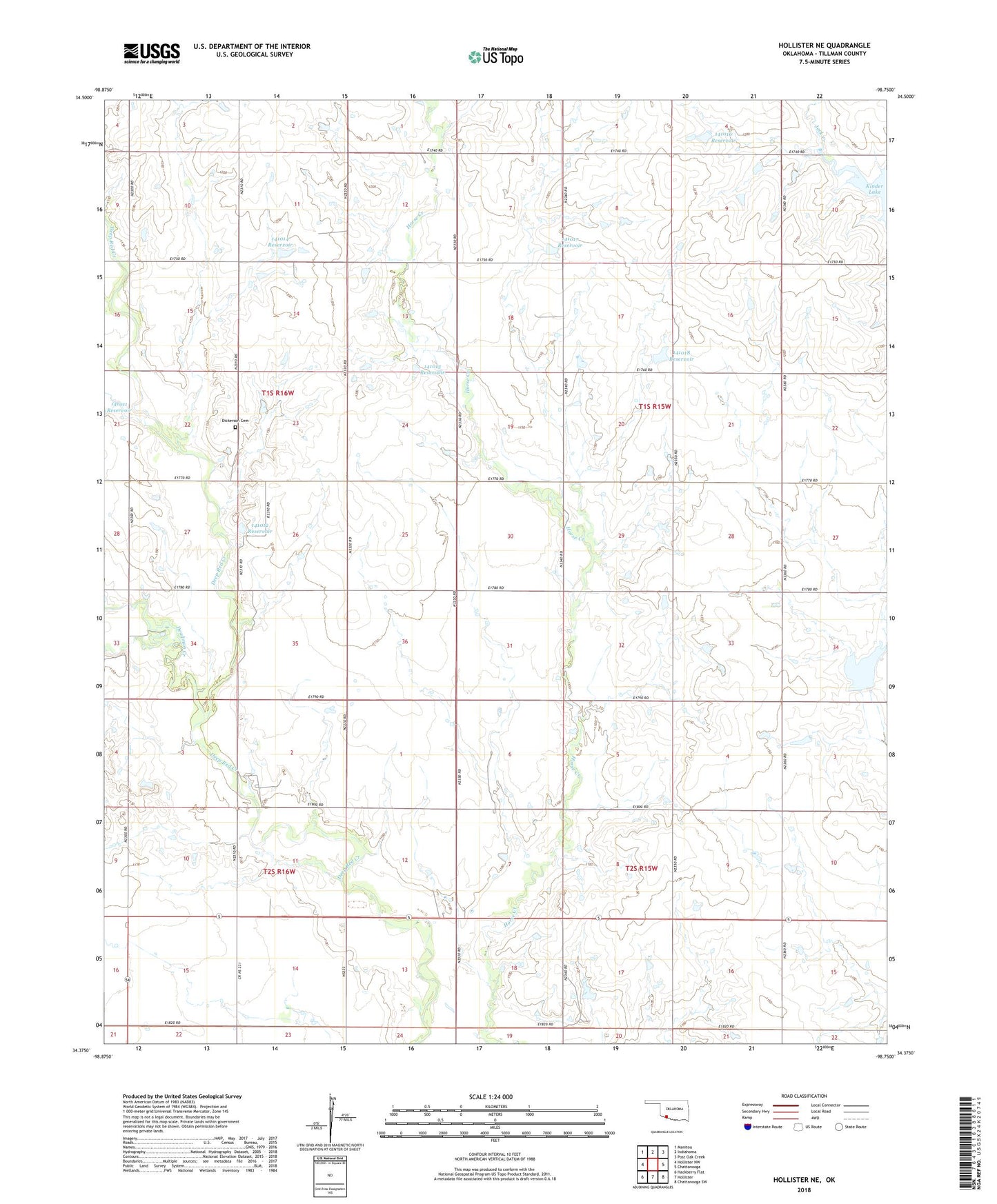 Hollister NE Oklahoma US Topo Map Image