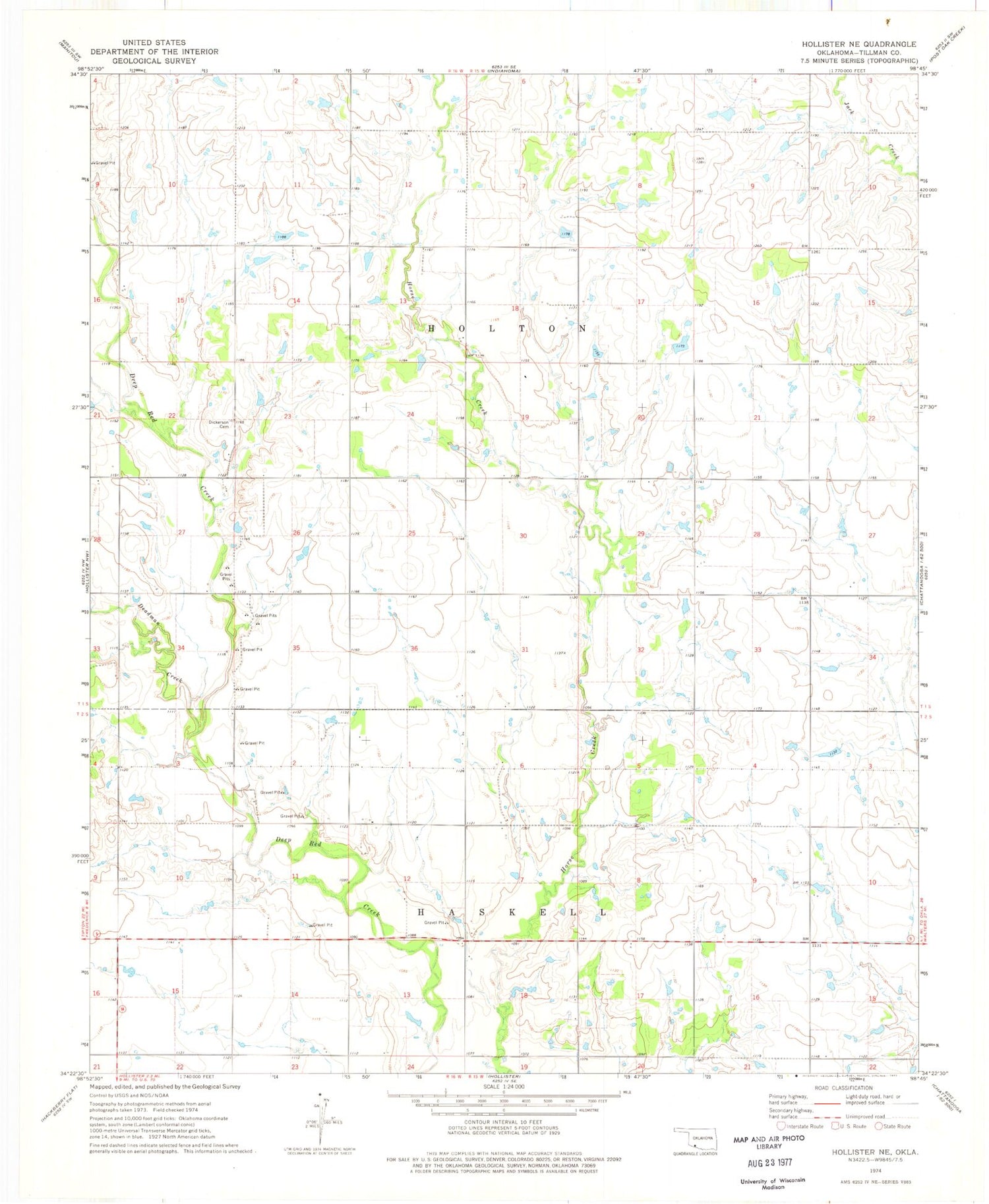 Classic USGS Hollister NE Oklahoma 7.5'x7.5' Topo Map Image