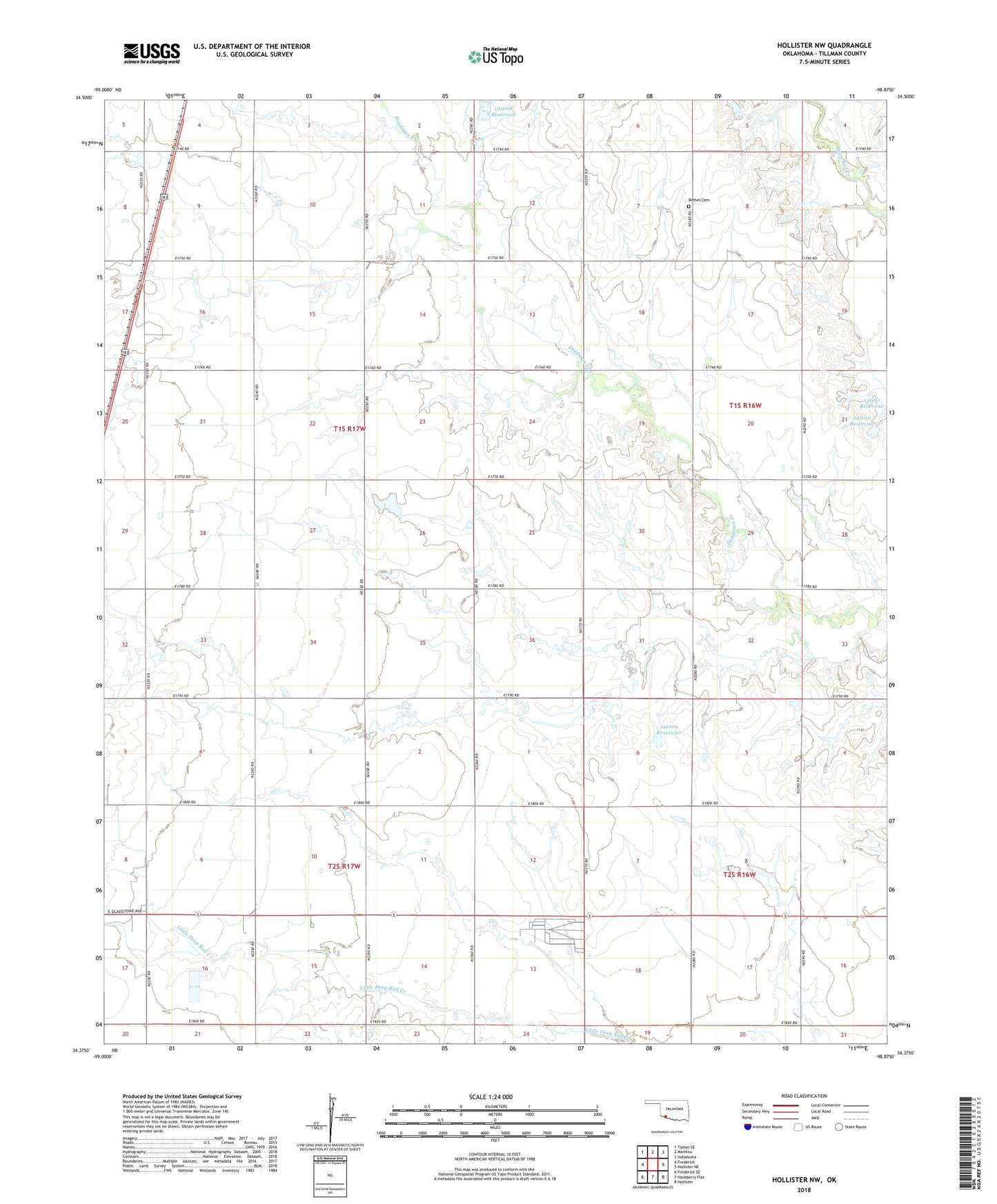 Hollister NW Oklahoma US Topo Map Image