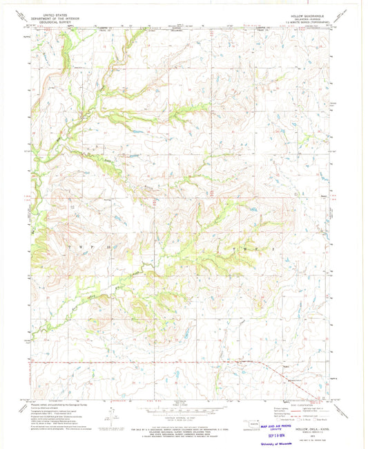 Classic USGS Hollow Oklahoma 7.5'x7.5' Topo Map Image