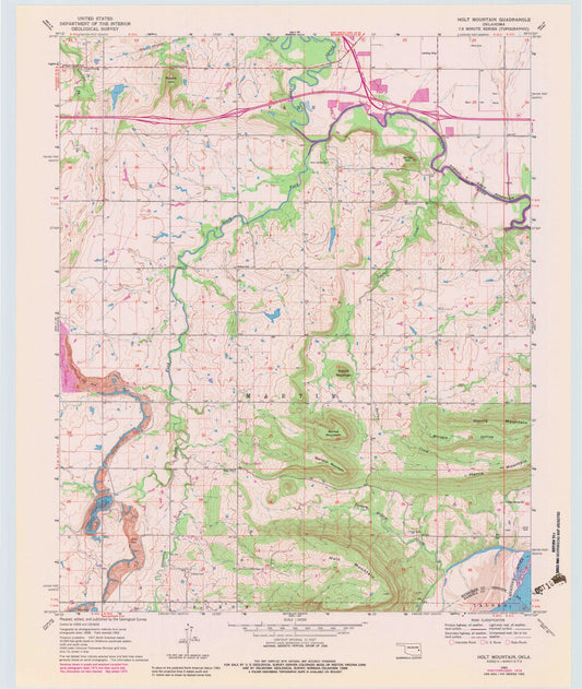 Classic USGS Holt Mountain Oklahoma 7.5'x7.5' Topo Map Image