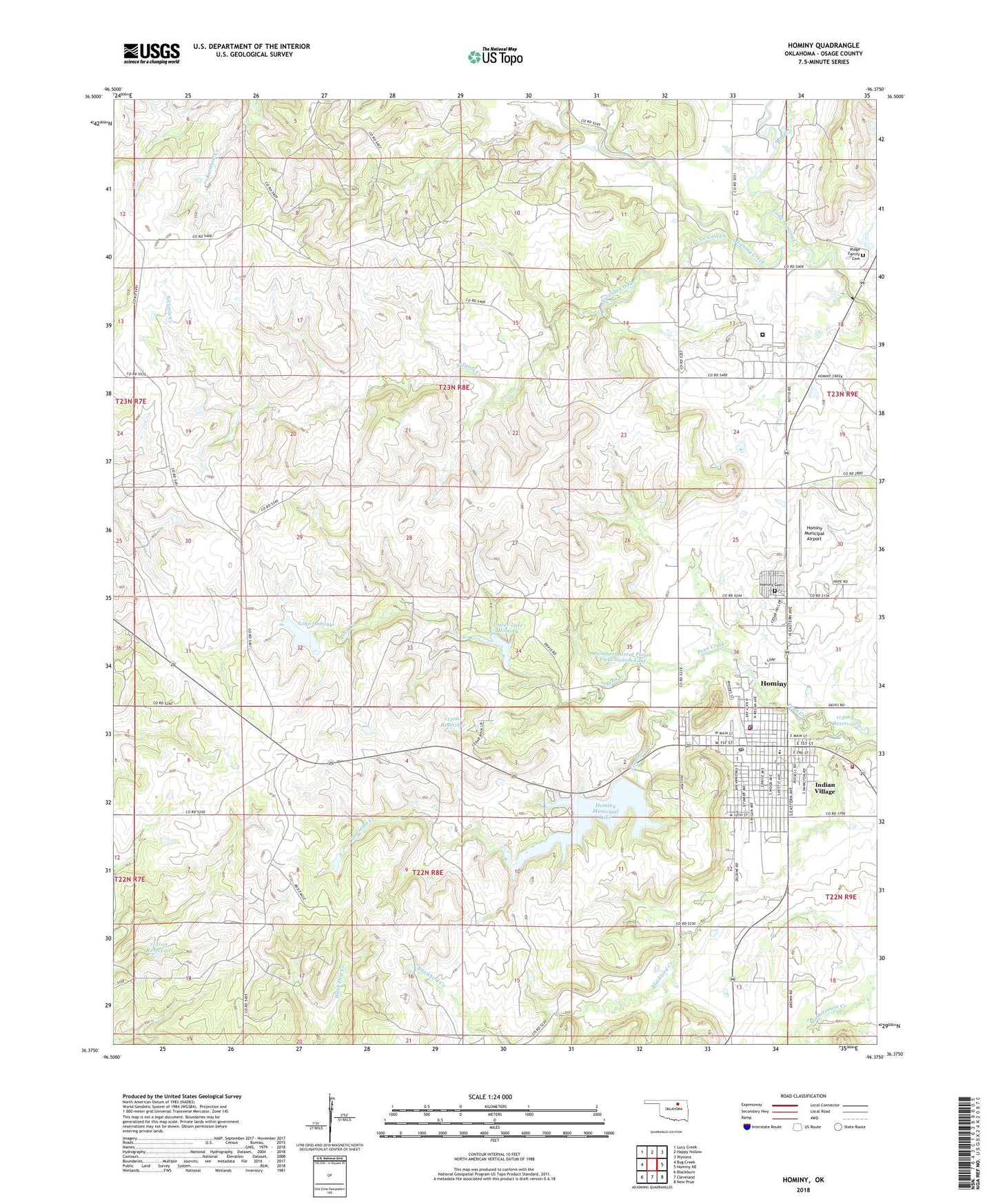 Hominy Oklahoma US Topo Map Image