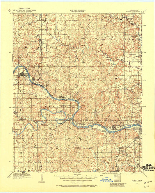 Historic 1912 Hominy Oklahoma 30'x30' Topo Map Image