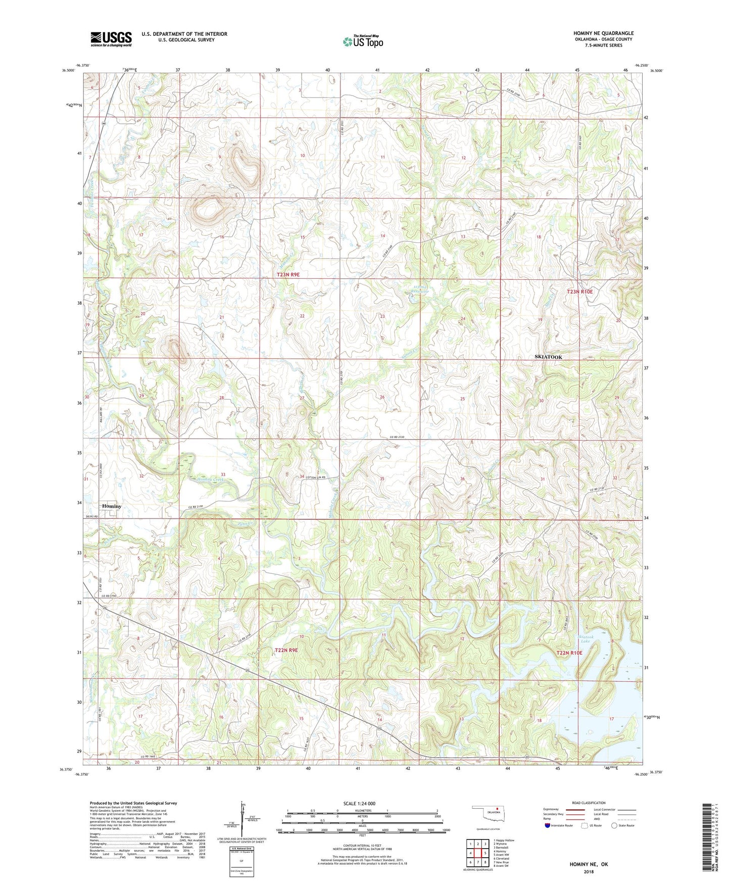 Hominy NE Oklahoma US Topo Map Image