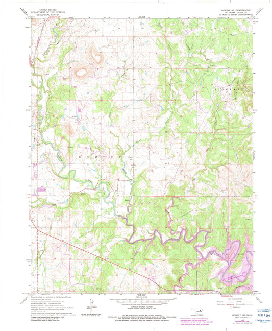 Classic USGS Hominy NE Oklahoma 7.5'x7.5' Topo Map Image