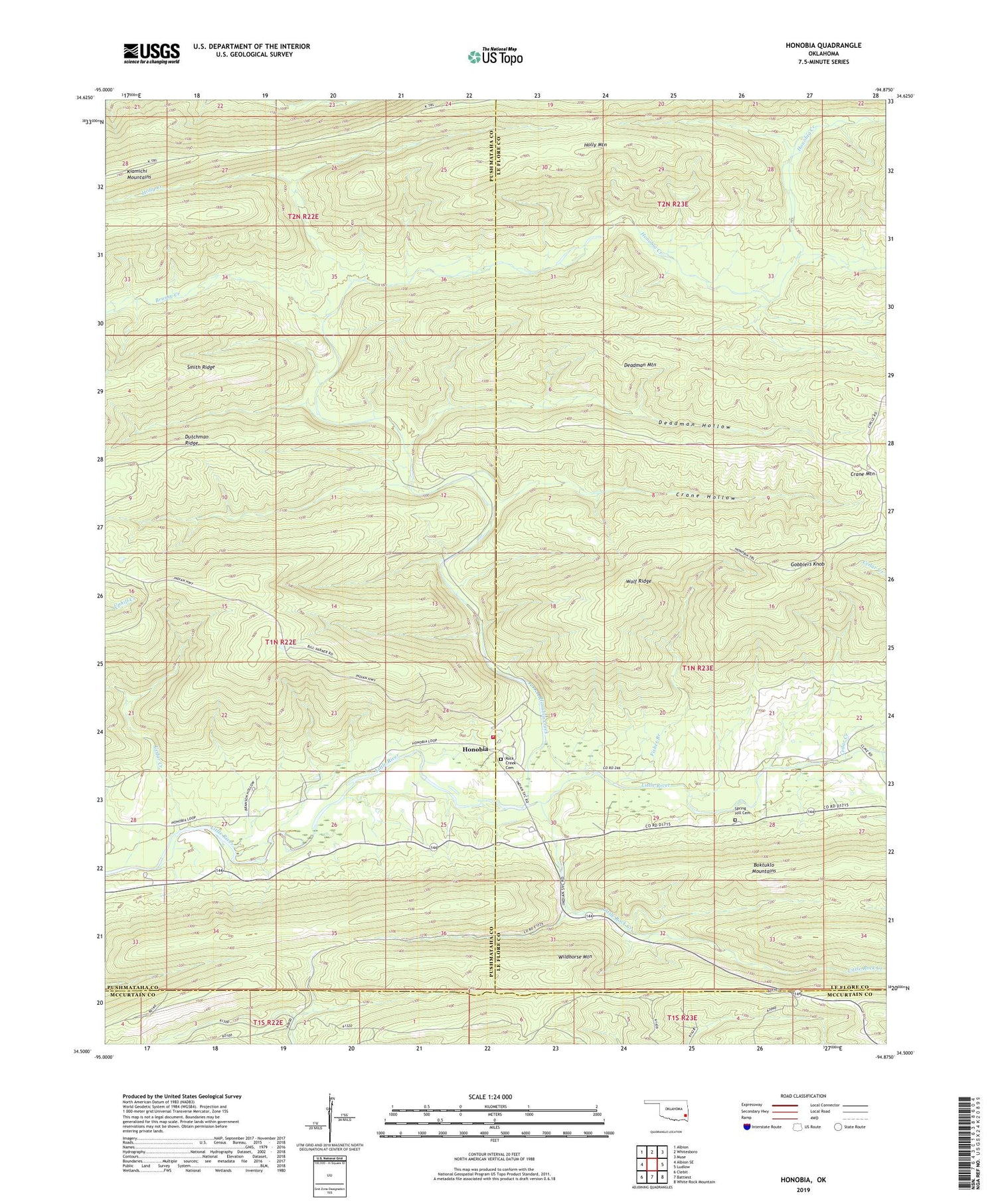 Honobia Oklahoma US Topo Map Image