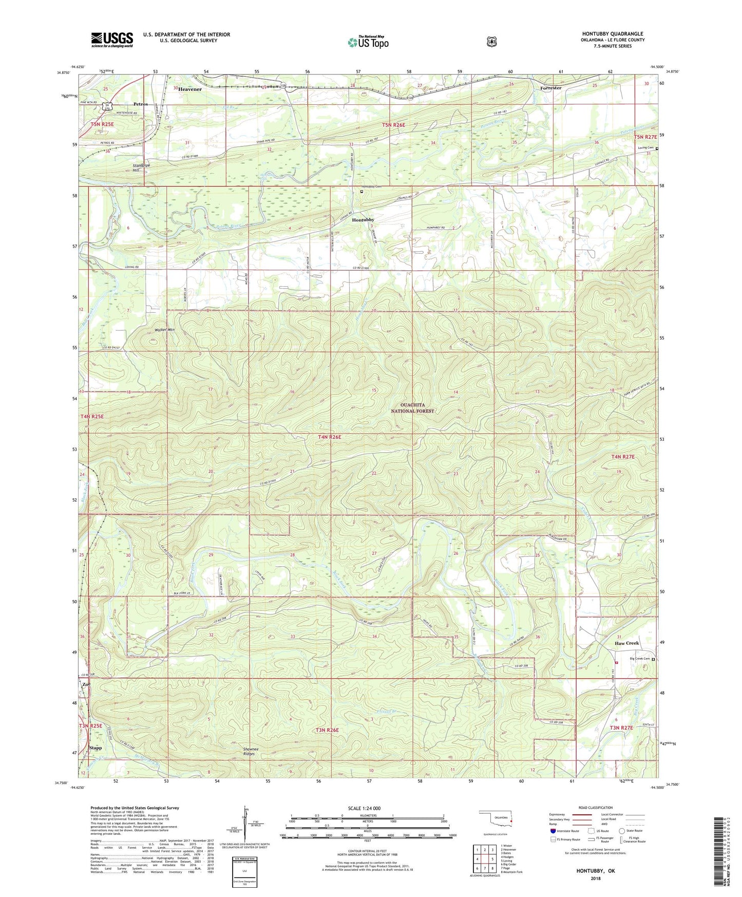 Hontubby Oklahoma US Topo Map Image