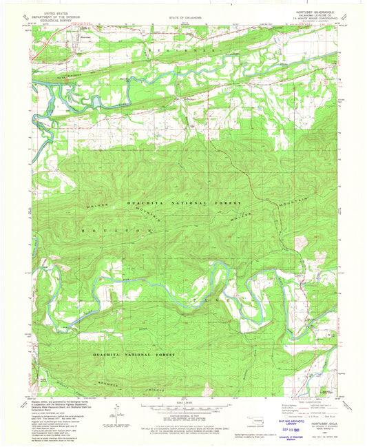 Classic USGS Hontubby Oklahoma 7.5'x7.5' Topo Map Image
