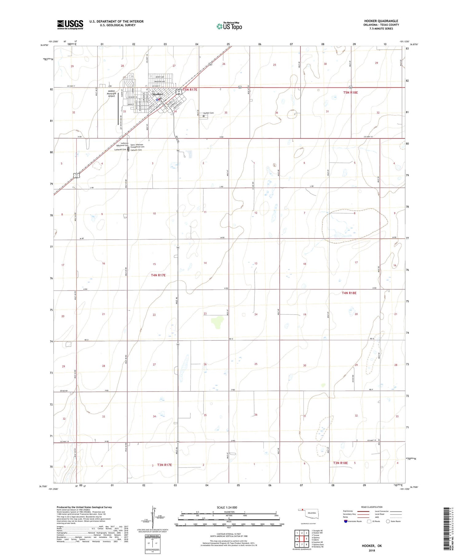 Hooker Oklahoma US Topo Map Image