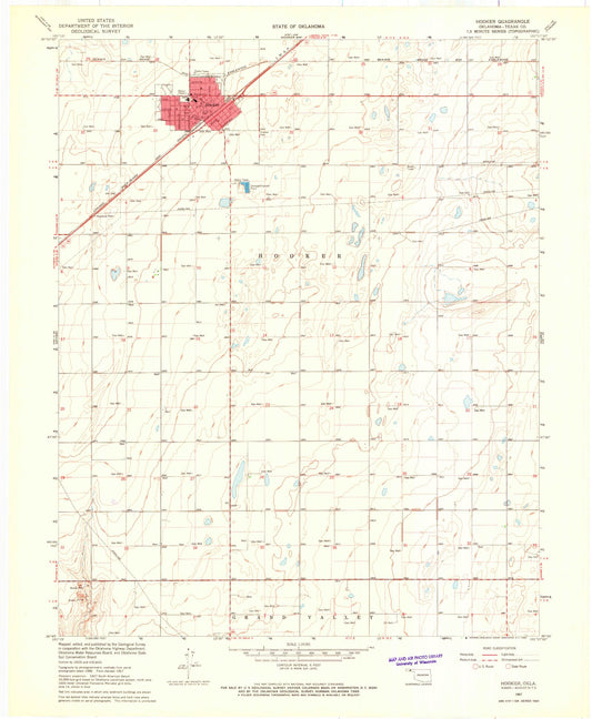 Classic USGS Hooker Oklahoma 7.5'x7.5' Topo Map Image