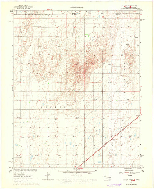 Classic USGS Hooker NW Oklahoma 7.5'x7.5' Topo Map Image