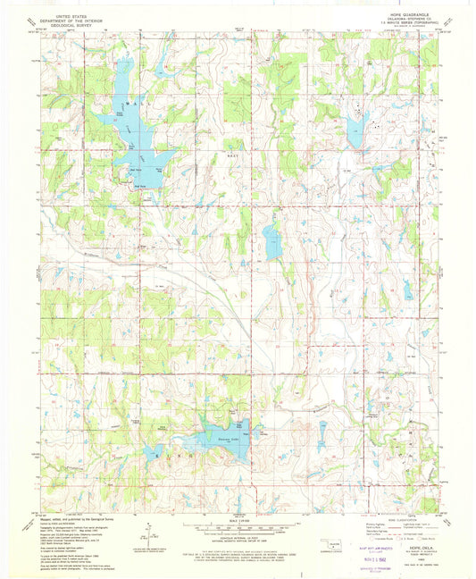 Classic USGS Hope Oklahoma 7.5'x7.5' Topo Map Image