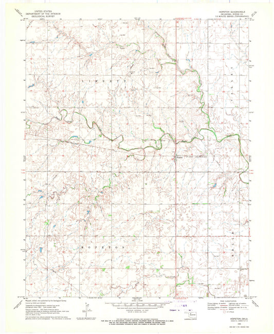 Classic USGS Hopeton Oklahoma 7.5'x7.5' Topo Map Image