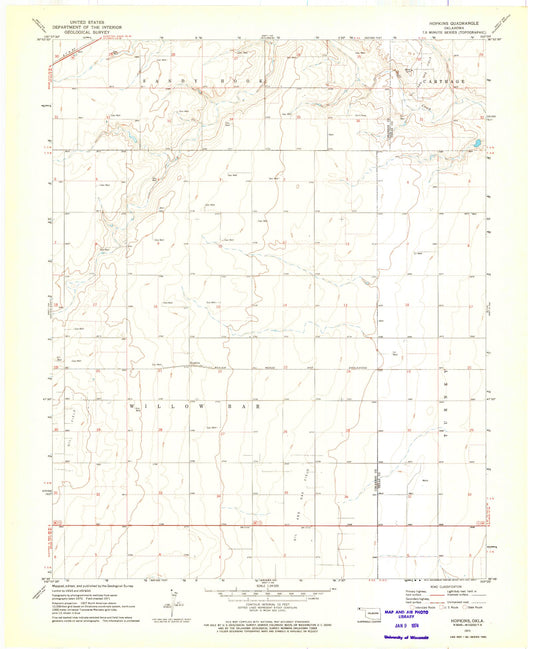 Classic USGS Hopkins Oklahoma 7.5'x7.5' Topo Map Image