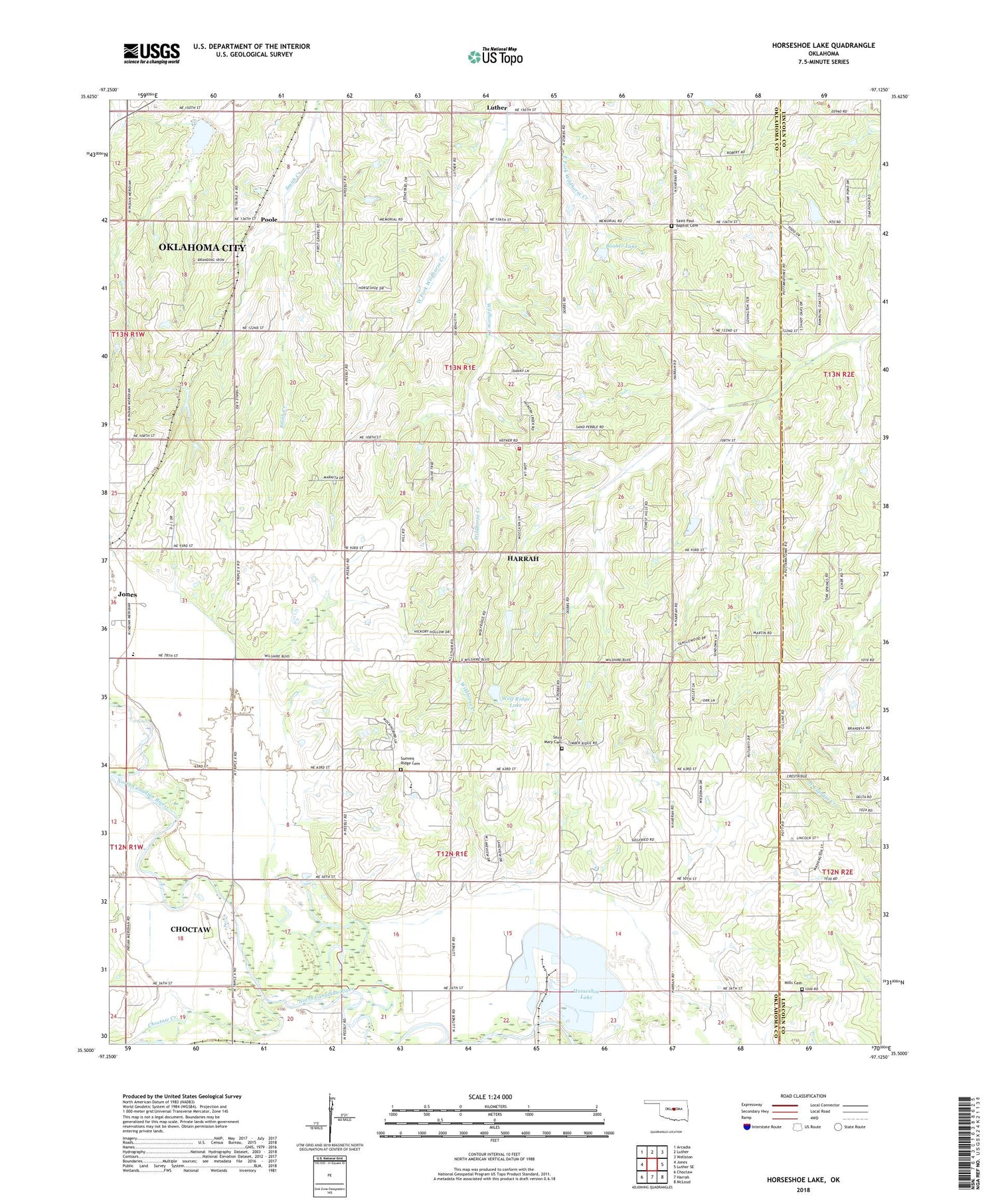 Horseshoe Lake Oklahoma US Topo Map Image