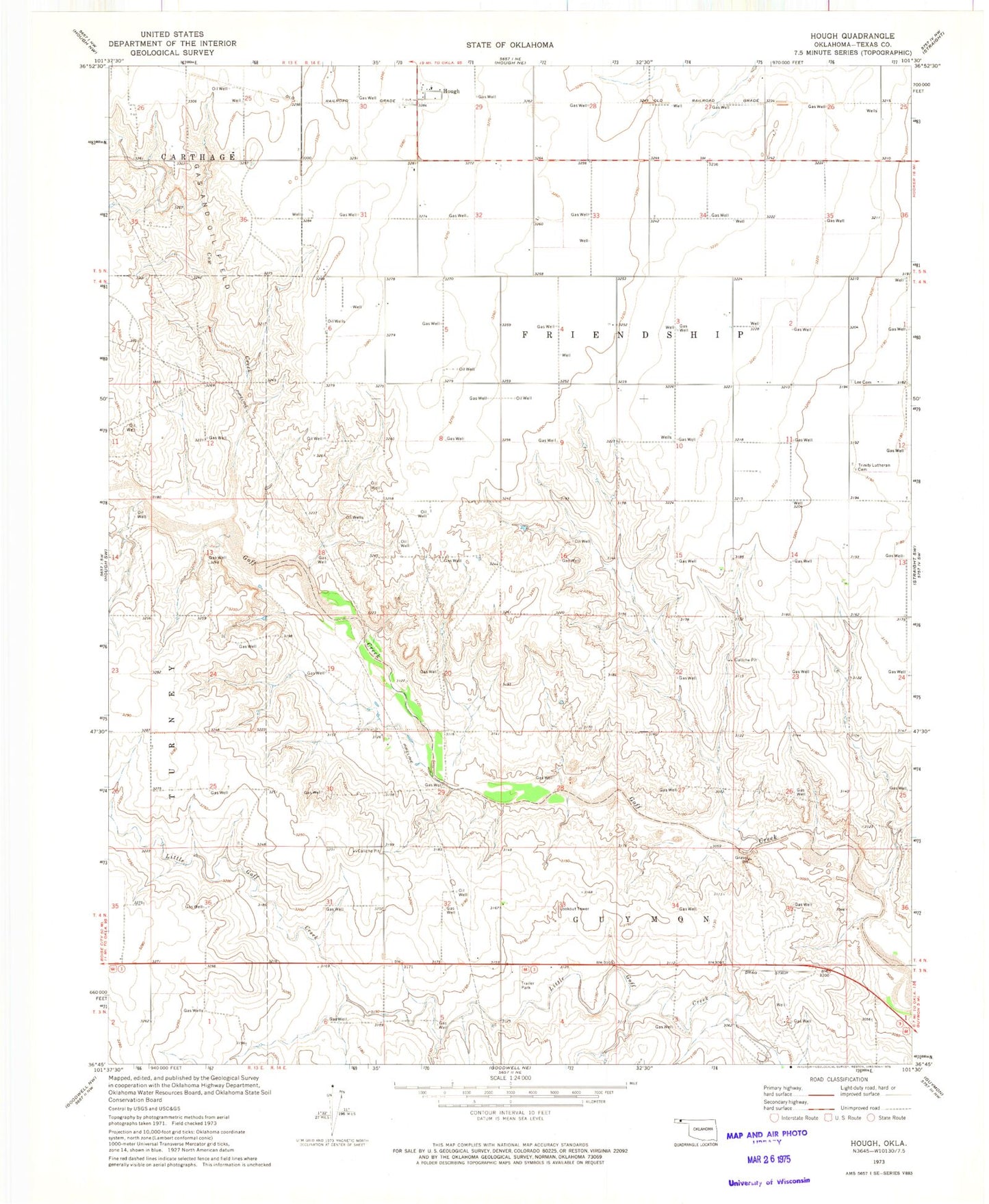 Classic USGS Hough Oklahoma 7.5'x7.5' Topo Map Image