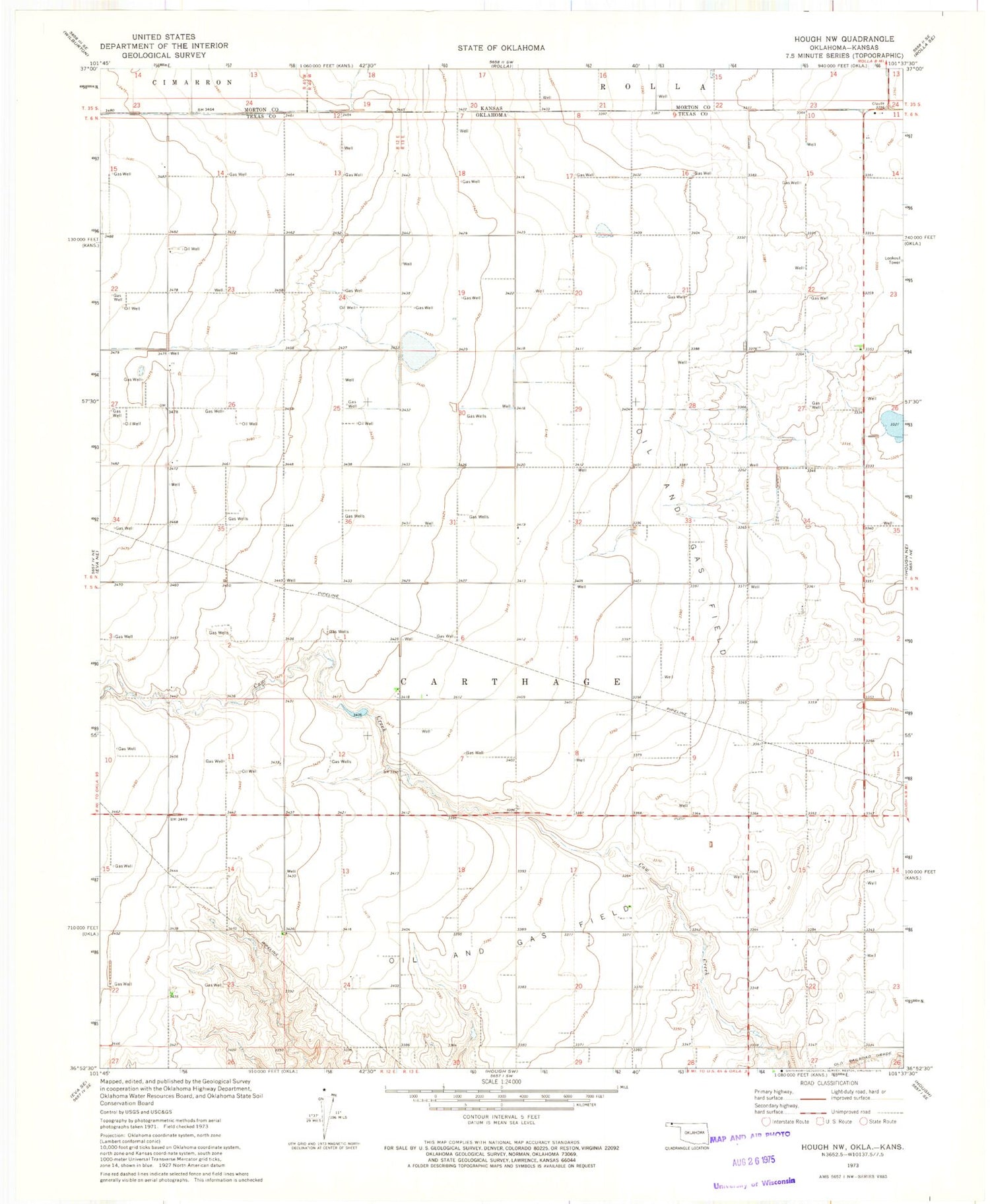 Classic USGS Hough NW Oklahoma 7.5'x7.5' Topo Map Image