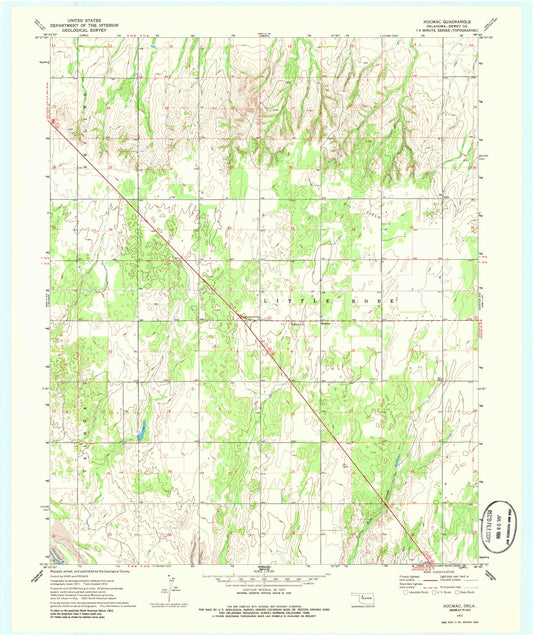 Classic USGS Hucmac Oklahoma 7.5'x7.5' Topo Map Image