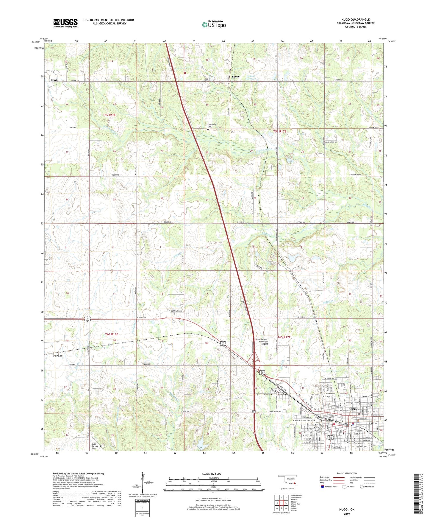 Hugo Oklahoma US Topo Map Image
