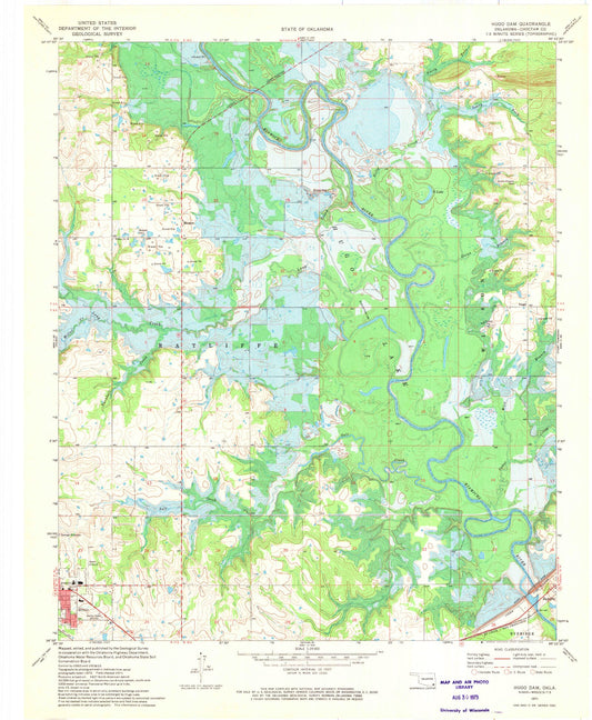 Classic USGS Hugo Dam Oklahoma 7.5'x7.5' Topo Map Image