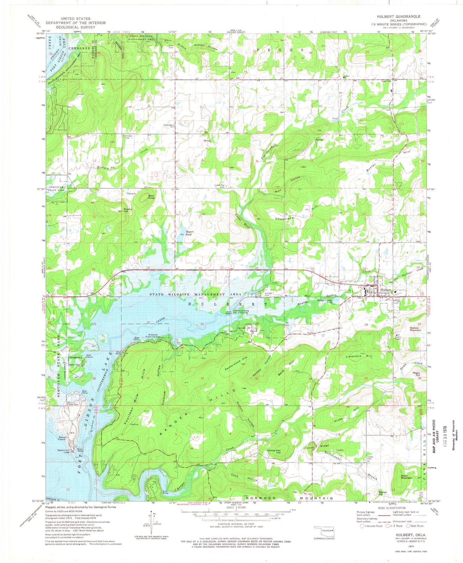 Classic USGS Hulbert Oklahoma 7.5'x7.5' Topo Map Image