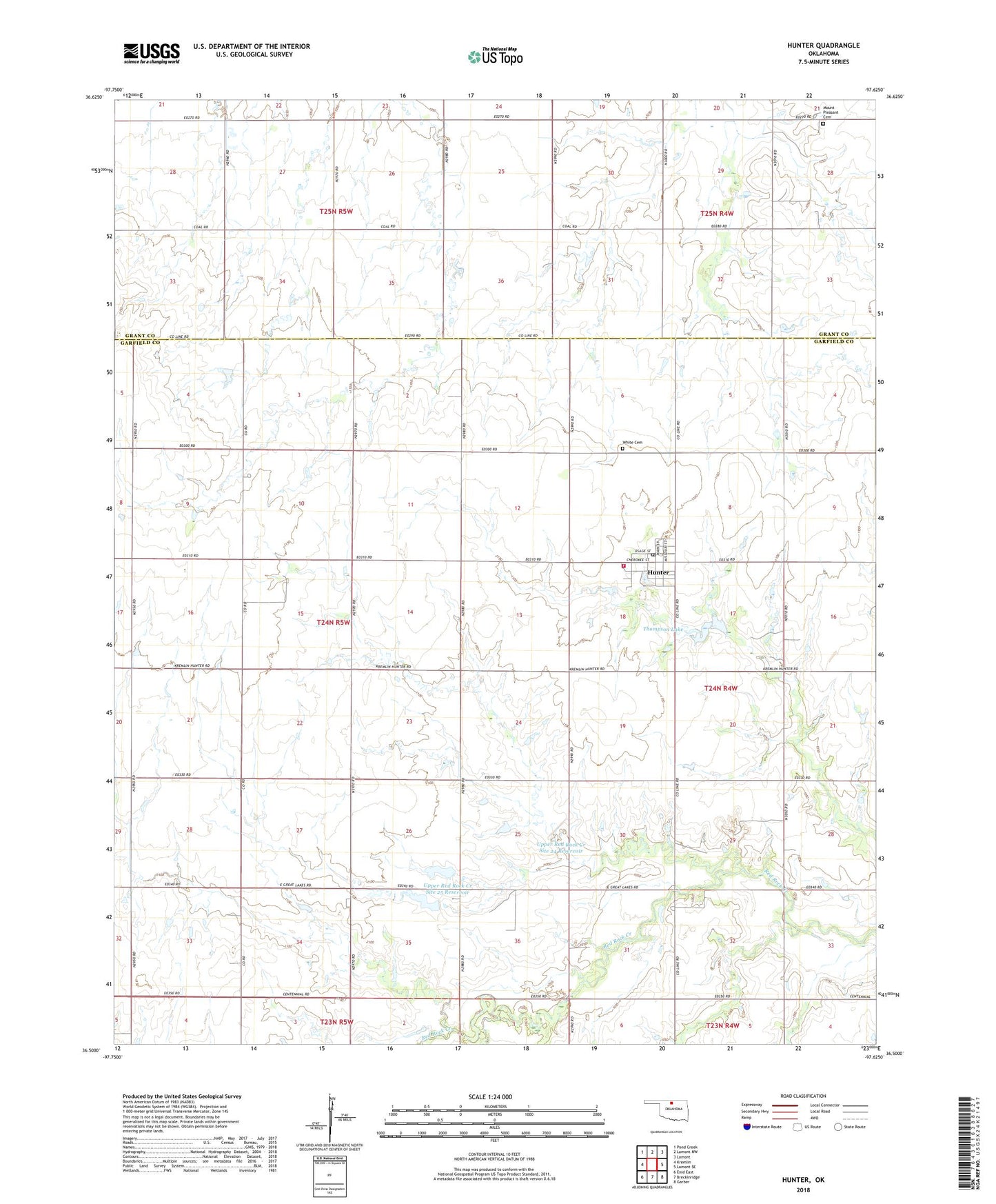 Hunter Oklahoma US Topo Map Image