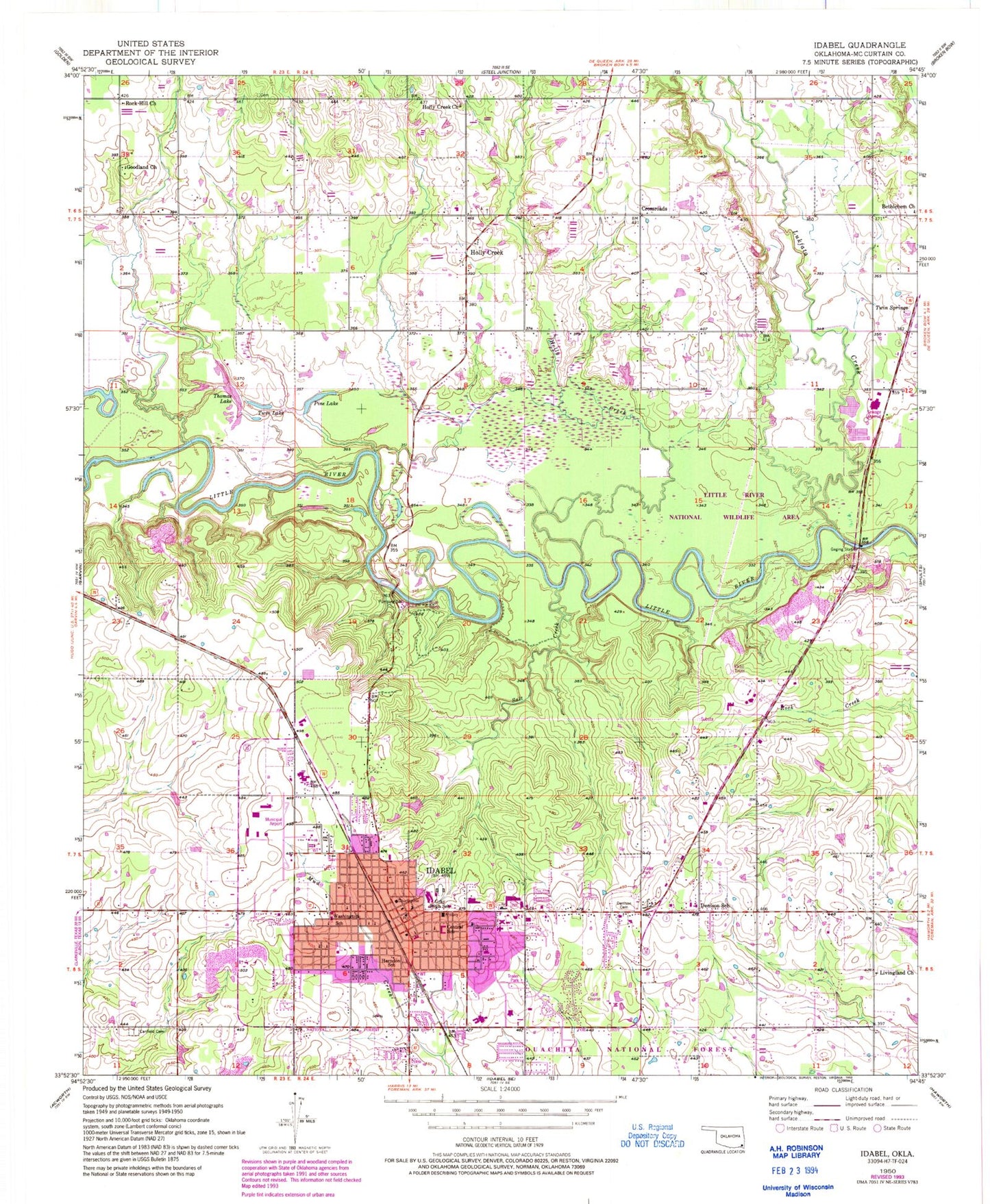 Classic USGS Idabel Oklahoma 7.5'x7.5' Topo Map Image