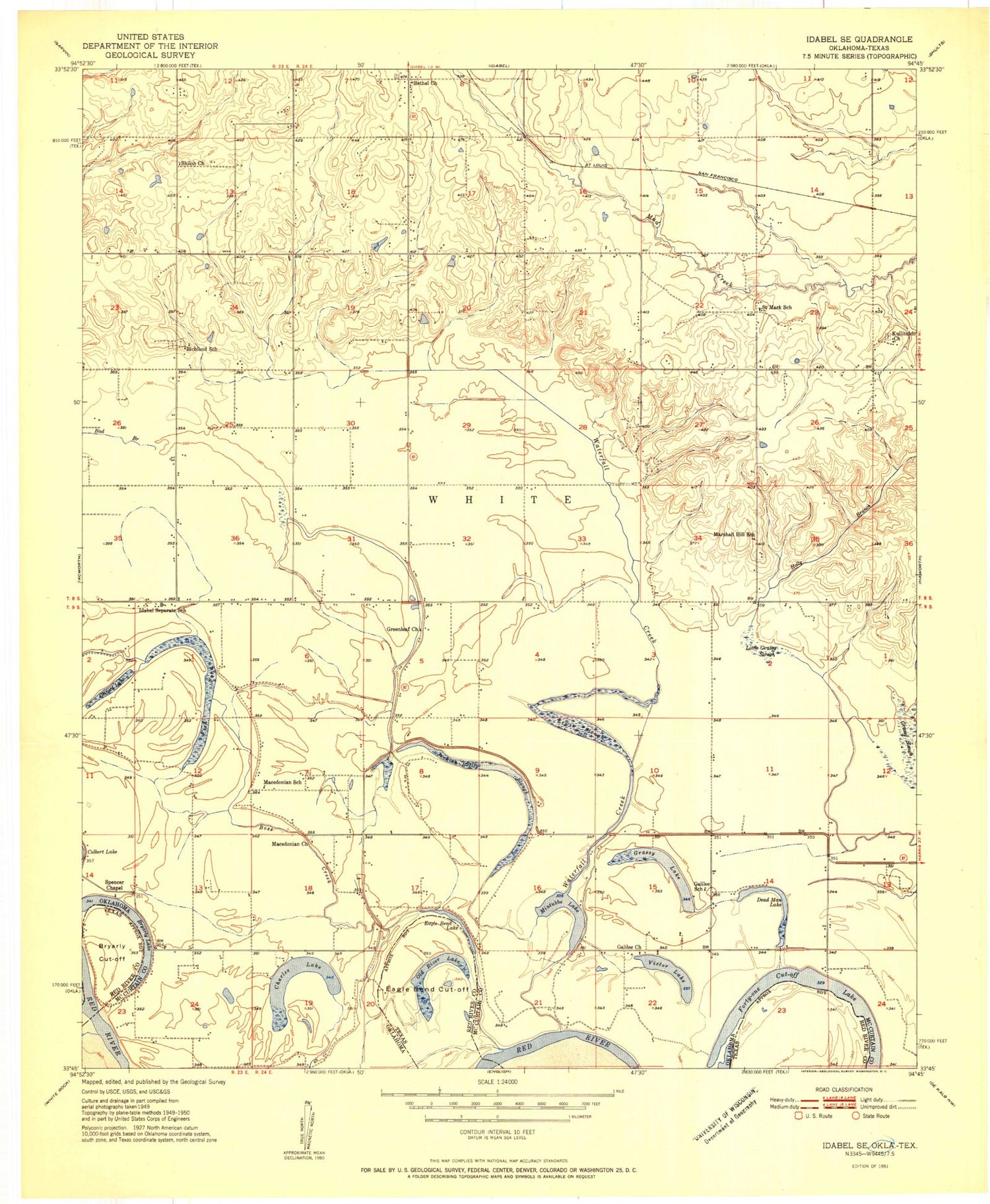 Classic USGS Idabel SE Oklahoma 7.5'x7.5' Topo Map Image
