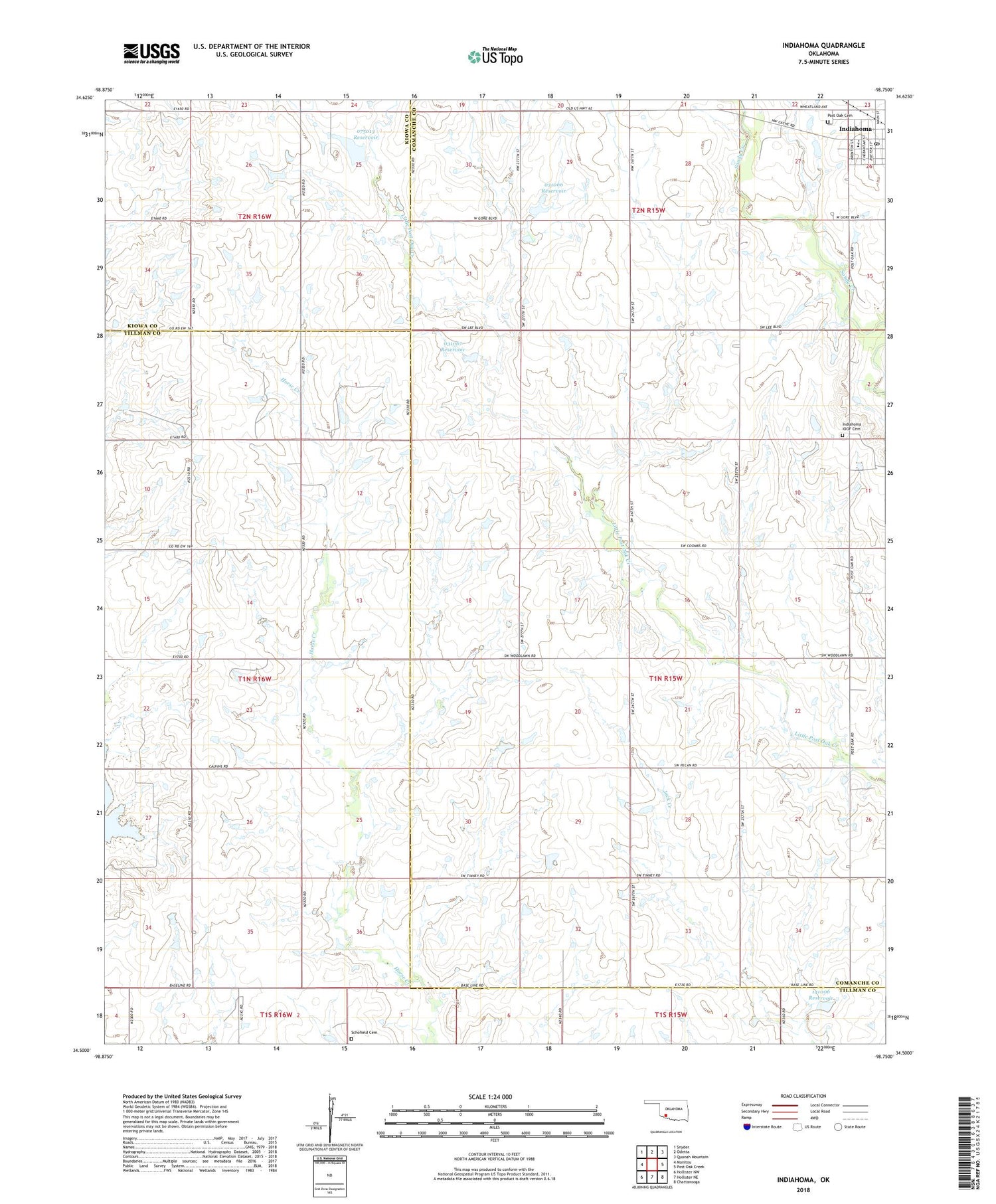 Indiahoma Oklahoma US Topo Map Image