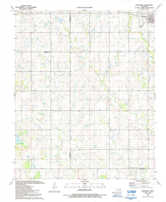 Classic USGS Indiahoma Oklahoma 7.5'x7.5' Topo Map Image