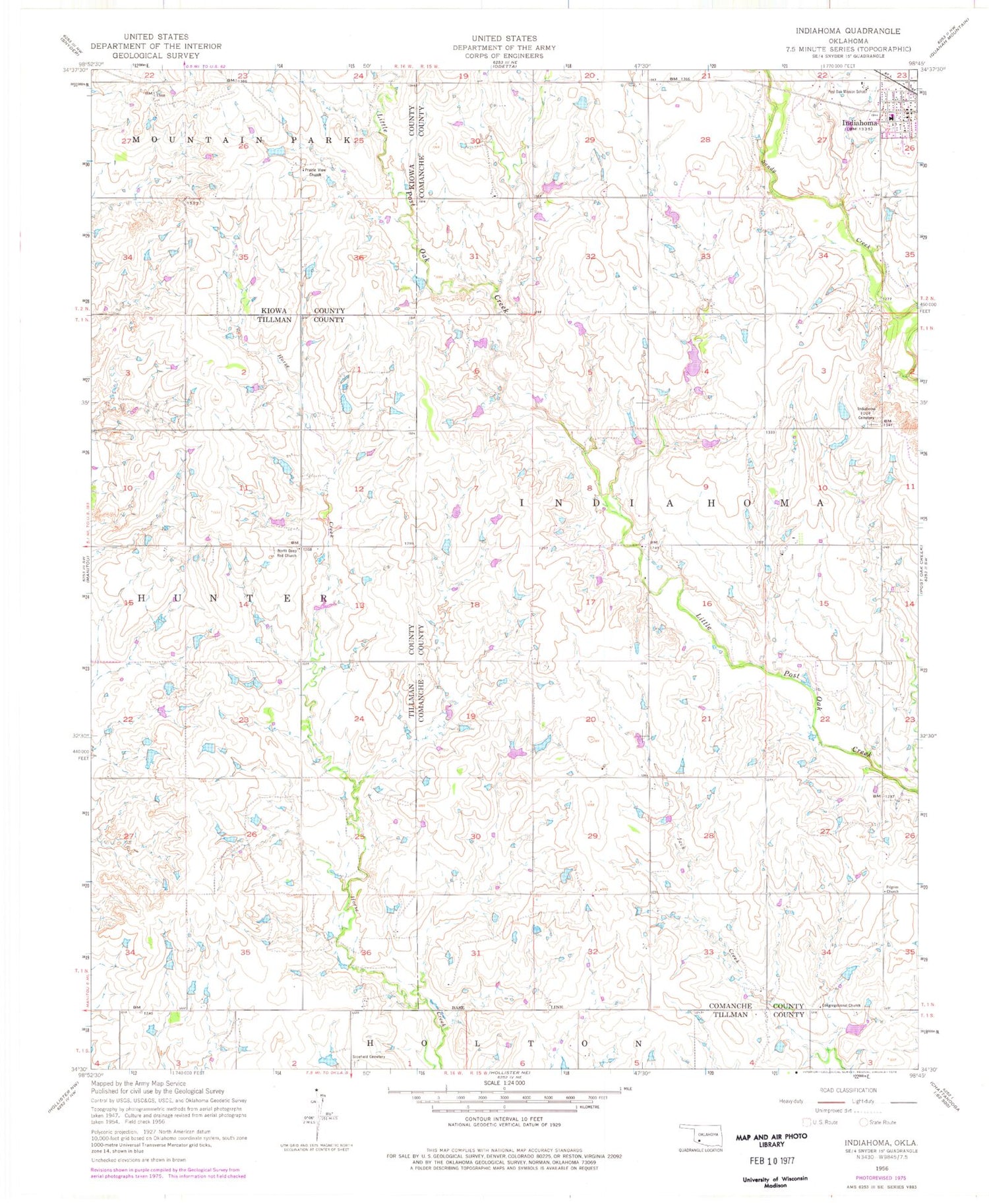 Classic USGS Indiahoma Oklahoma 7.5'x7.5' Topo Map Image