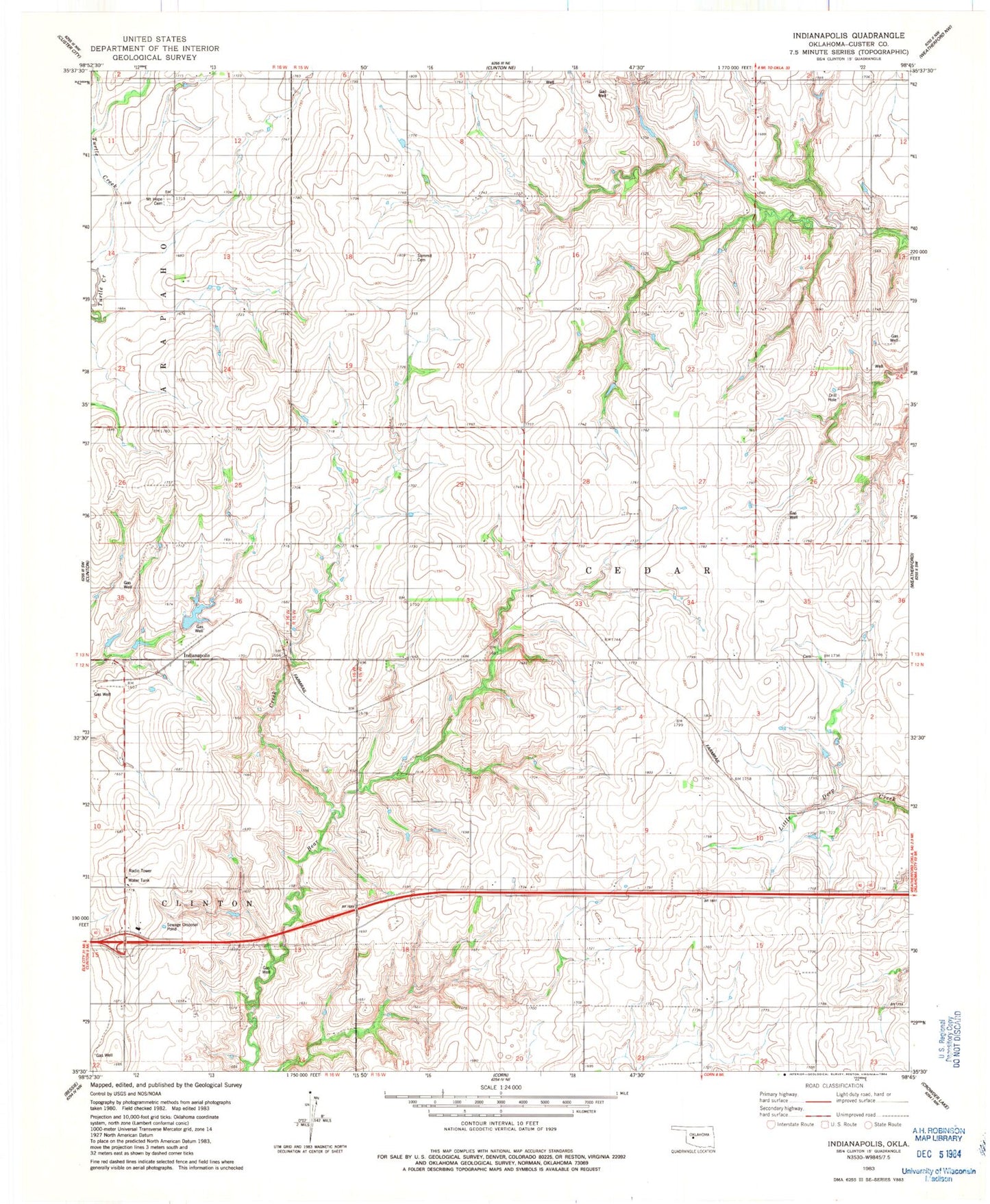 Classic USGS Indianapolis Oklahoma 7.5'x7.5' Topo Map Image